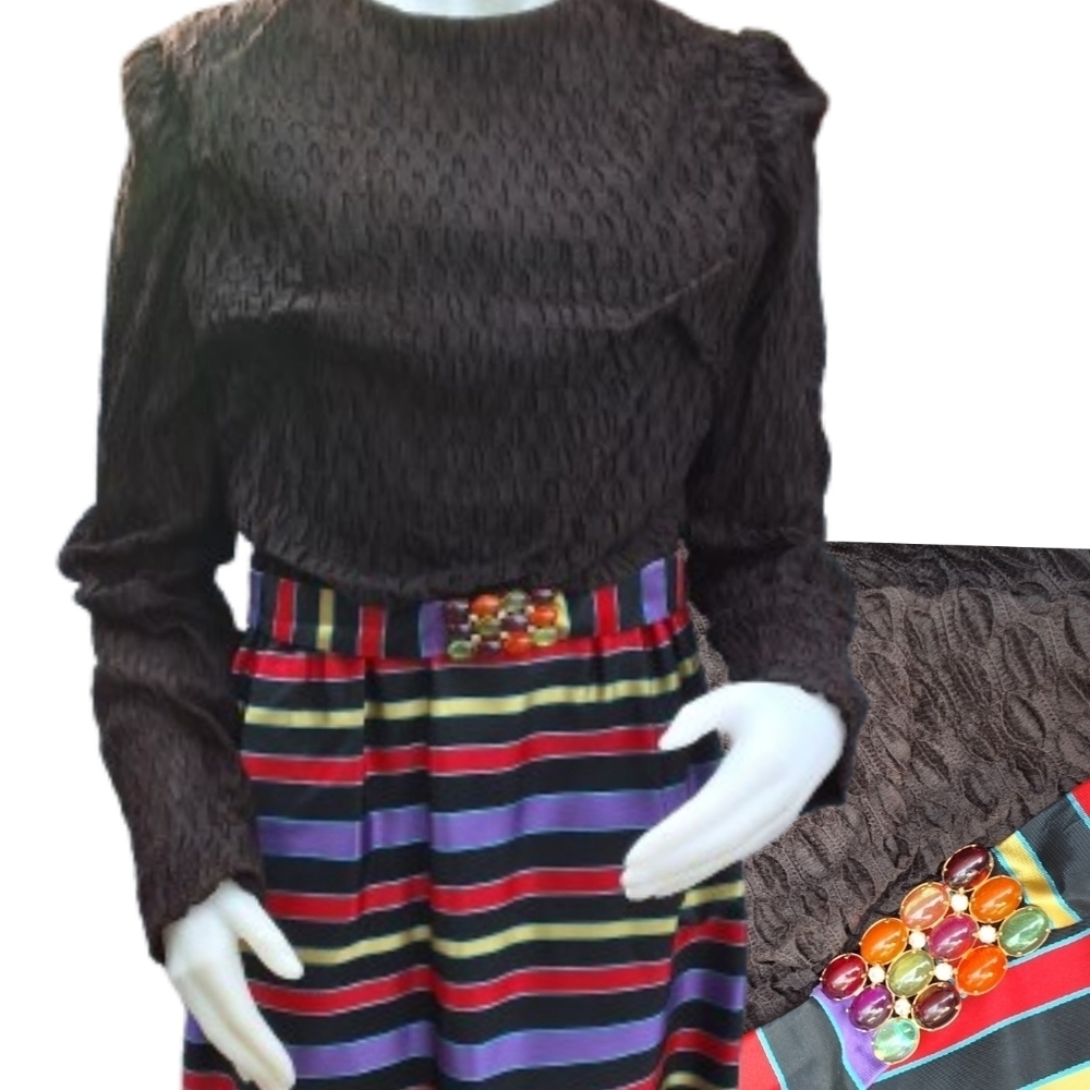 Vintage late 70s bubble top striped Maxi Gown S-M (16)
